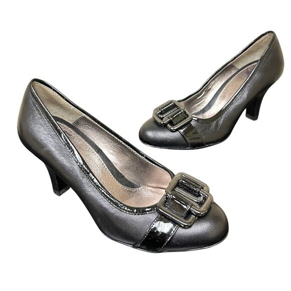 Sofft Size 5 Black Leather Work Unique Career Heel Pump Shoe Office Siren Career - Picture 1 of 12